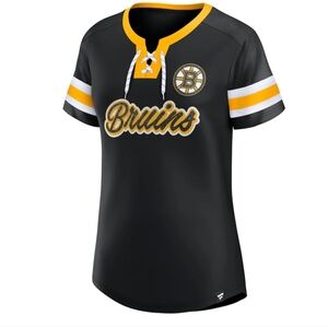 Fanatics Black Boston Bruins Iconic Athena Lace-Up T-Shirt Size XL